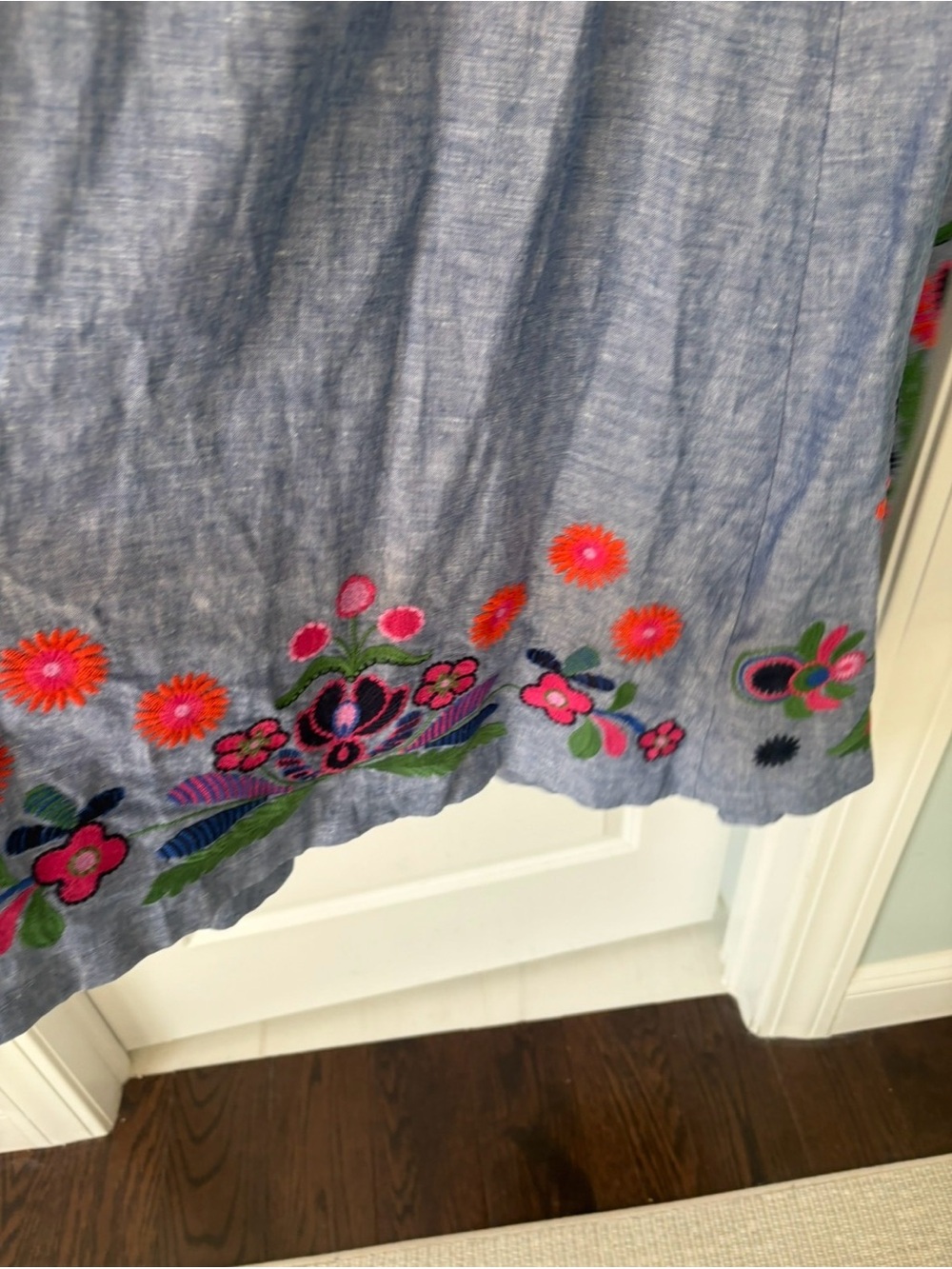 Boden dress NWT US12 Blue Embroidered Button-Front Clara dress linen blend - Picture 8 of 13